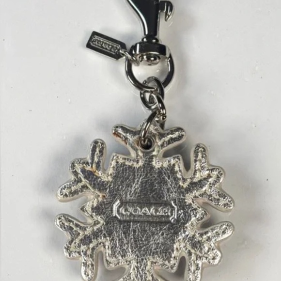Coach 🎁Vintage Snowflake Crystal & Leather Keychain Bag Charm ❄️❄️ - Picture 2 of 6